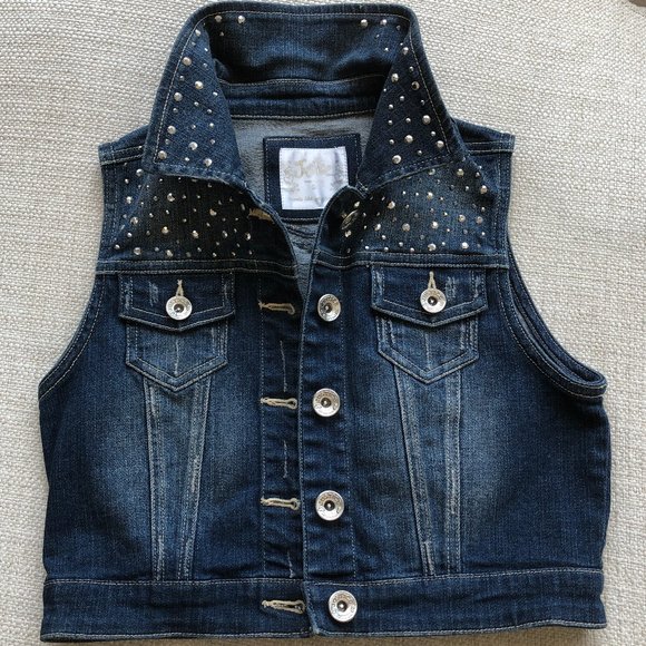 Justice Distressed Studded Cotton Denim Vest - Picture 1 of 10